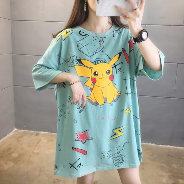 Pokemon Pikachu Girls Half Sleeve Large Loose Sea Green Shirts Collection ebay buy online
