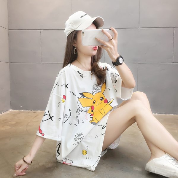 Pokemon Pikachu Girls Half Sleeve Large Loose White Shirts Collection buy online