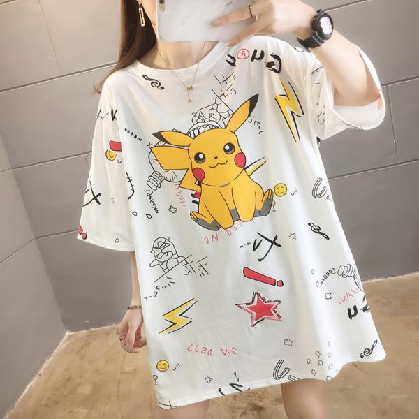 Pokemon Pikachu Girls Half Sleeve Large Loose White Shirts Collection amazon buy online