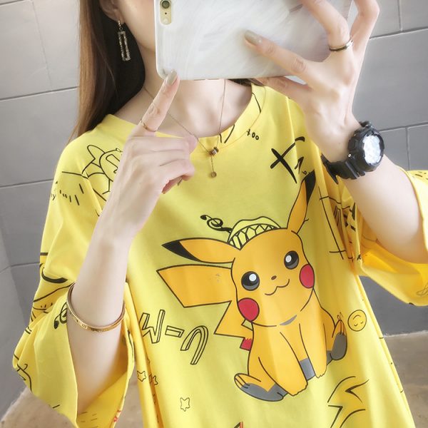 Pokemon Pikachu Girls Half Sleeve Large Loose Yellow Shirts Collection tees merch buy online