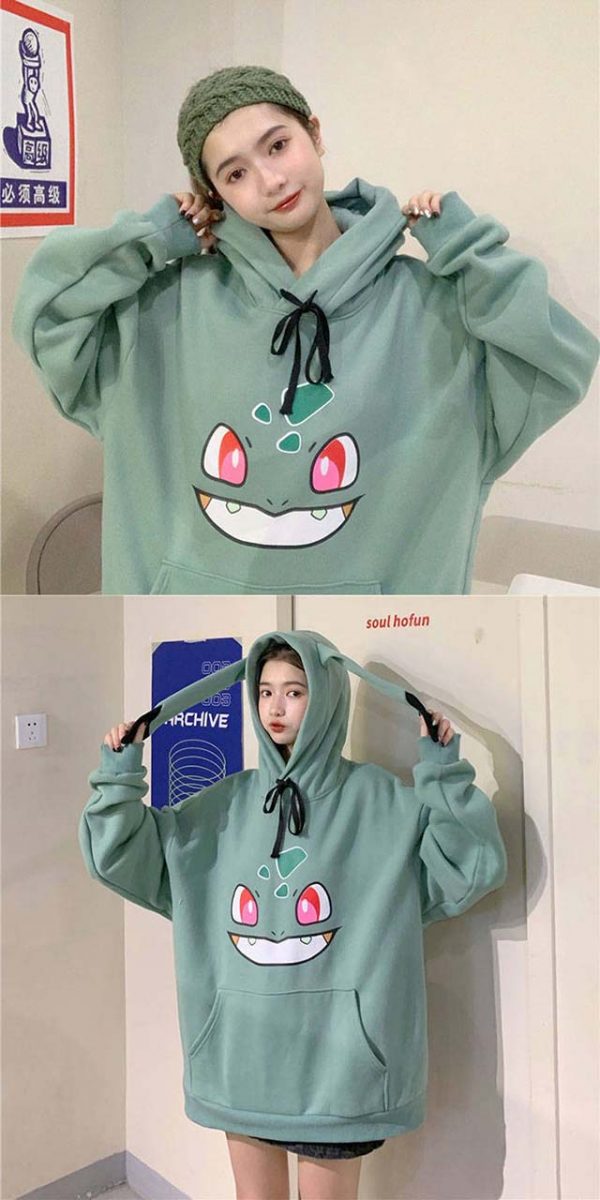 Pokemon Warm Bulbasaur Oversized Dark Green Hoodie for Girls pokemonlogo alibaba buy online