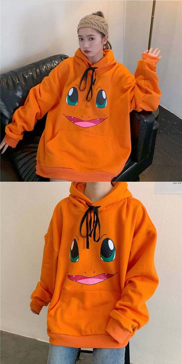 Pokemon Warm Charizard Oversized Orange Hoodie for Girls pokemonlogo ebaybuy online